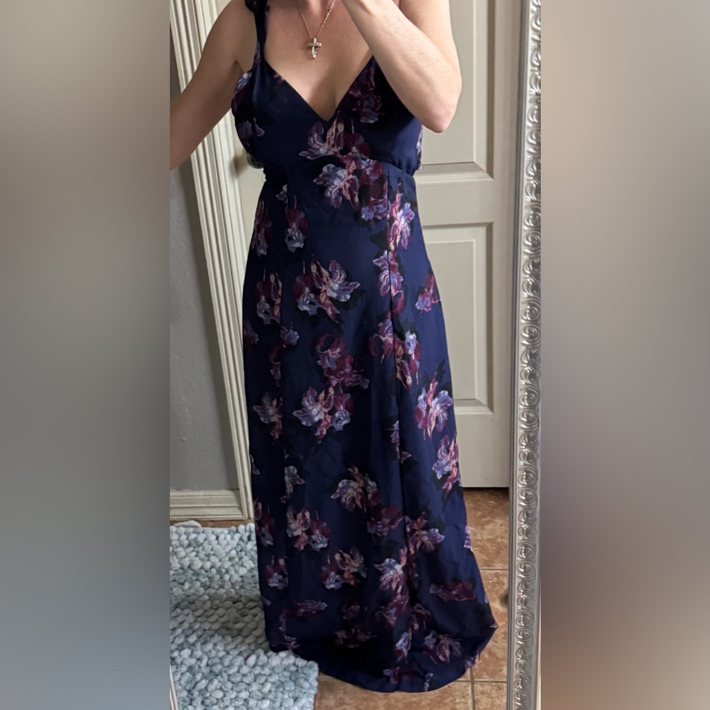Japna Navy Floral Maxi Dress – Deep V Neck, Flowy & Feminine